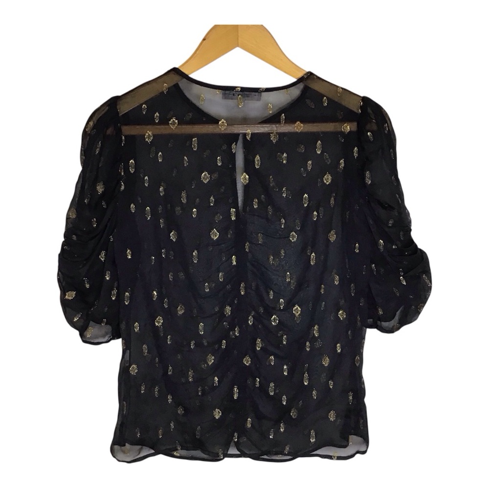 FRAME S/P Black Sheer Top Metallic Gold Detail Keyhole Witchy Whimsigoth Holiday - Picture 2 of 7